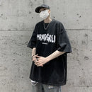 Camiseta de manga curta afligida masculina, retrô americano, algodão pesado, manga corporal, grandes dimensões, tamanho grande, roupa solta, verão